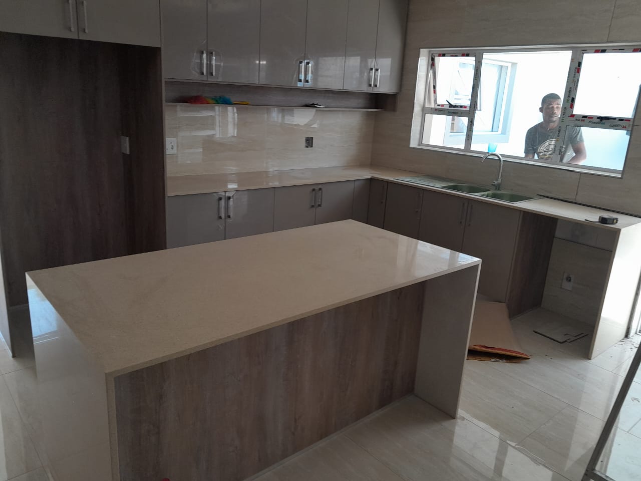 Close detail of a quartz countertop surface